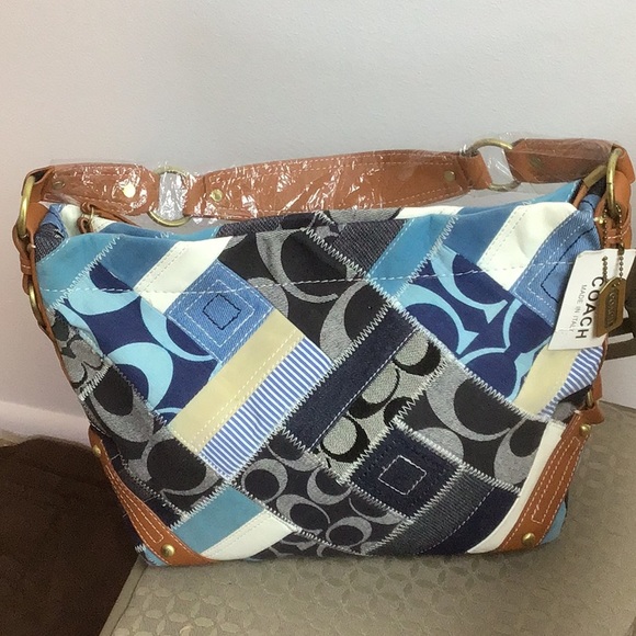 Coach Handbags - COACH DENIM PATCHWORK HAND BAG, BLUE/WHITE